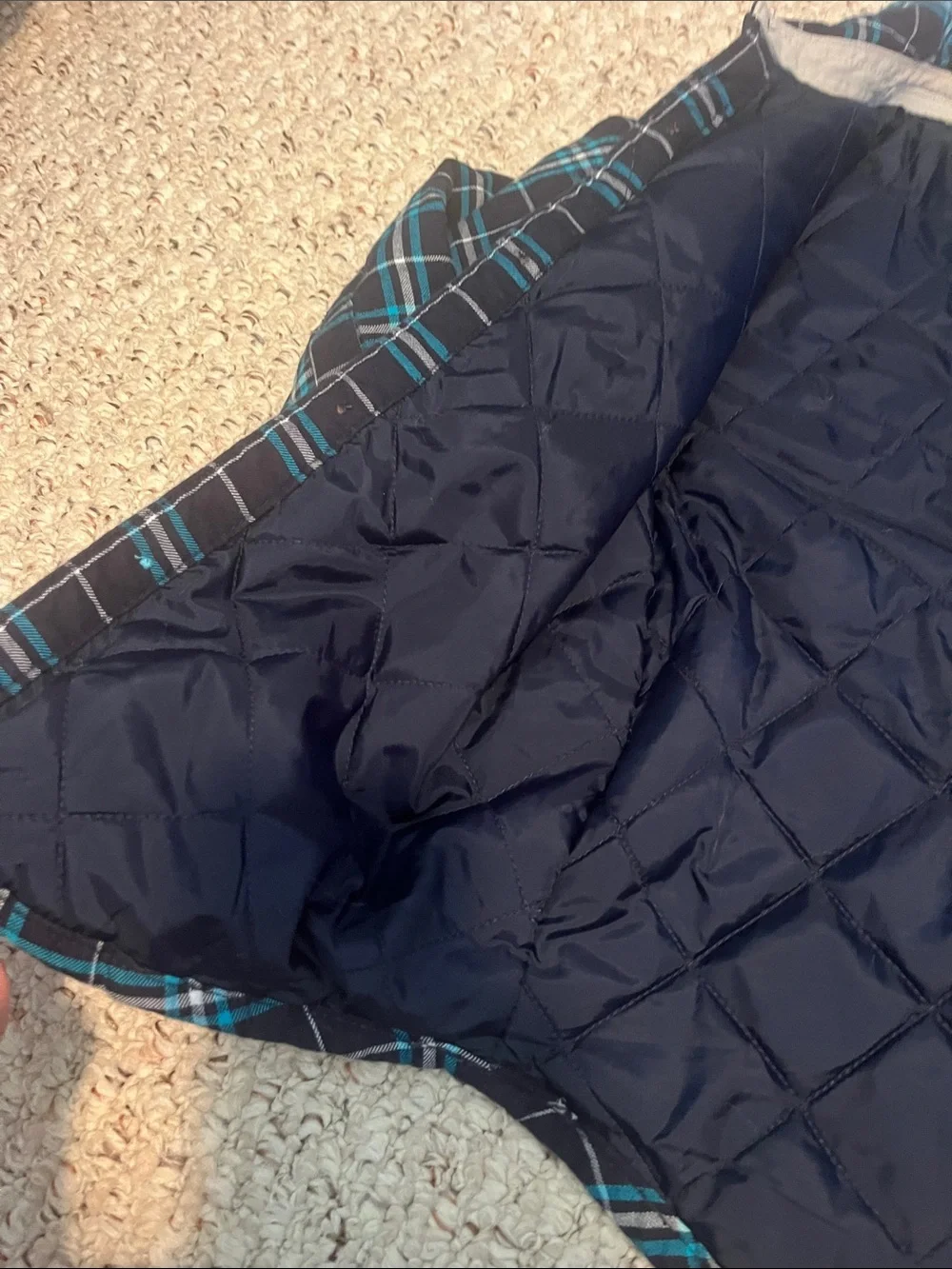 GAP Black & Teal Plaid Quilted-Lined Button Down Shirt